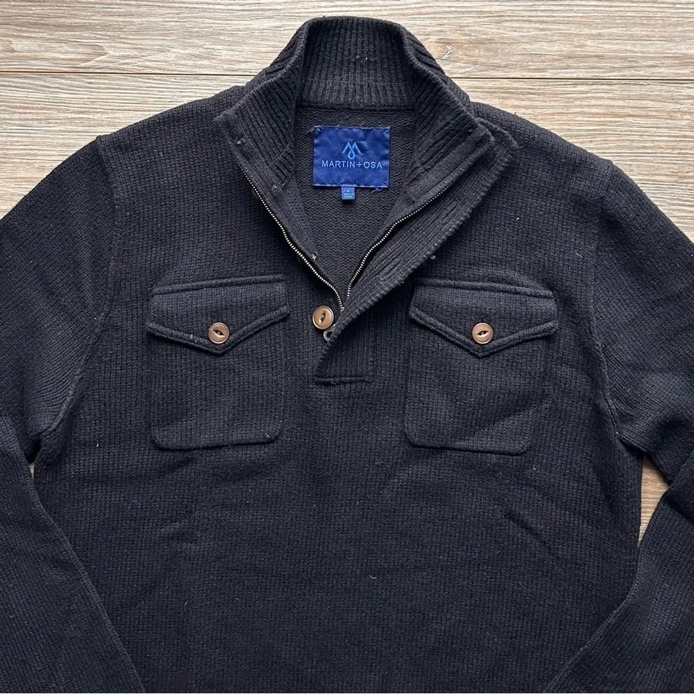 Martin + Osa | Quarter Zip Wool Sweater in Black (Medium) - Picture 3 of 10
